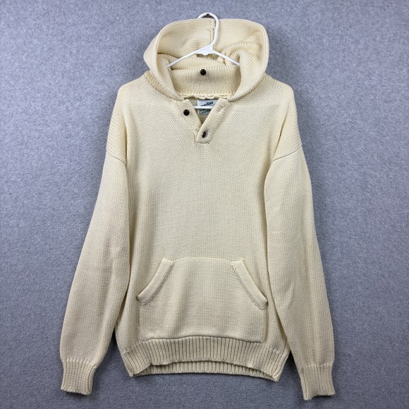 Puritan Other - Vintage Puritan Sweater Hoodie Mens Large Ivory Chunky Knit Henley Pullover 80s